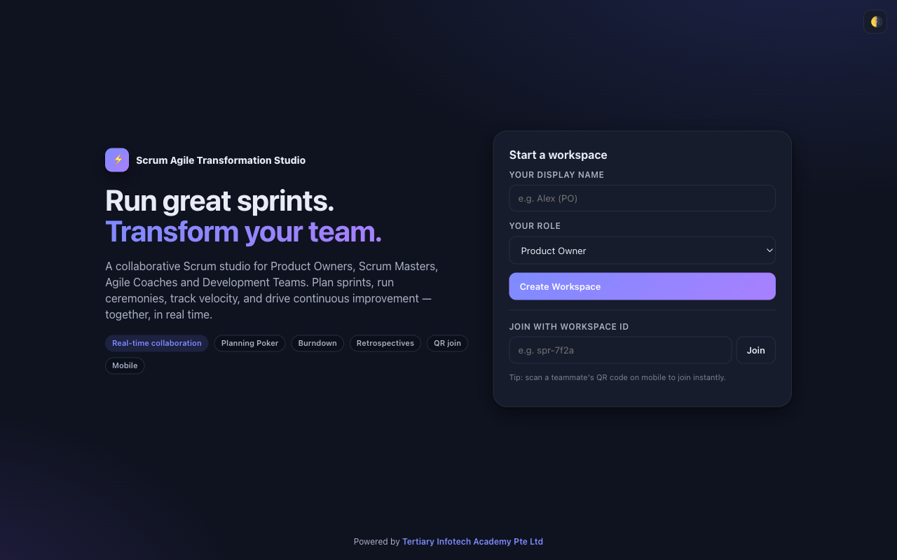 Agile / Scrum — live screenshot of the free Project Management tool