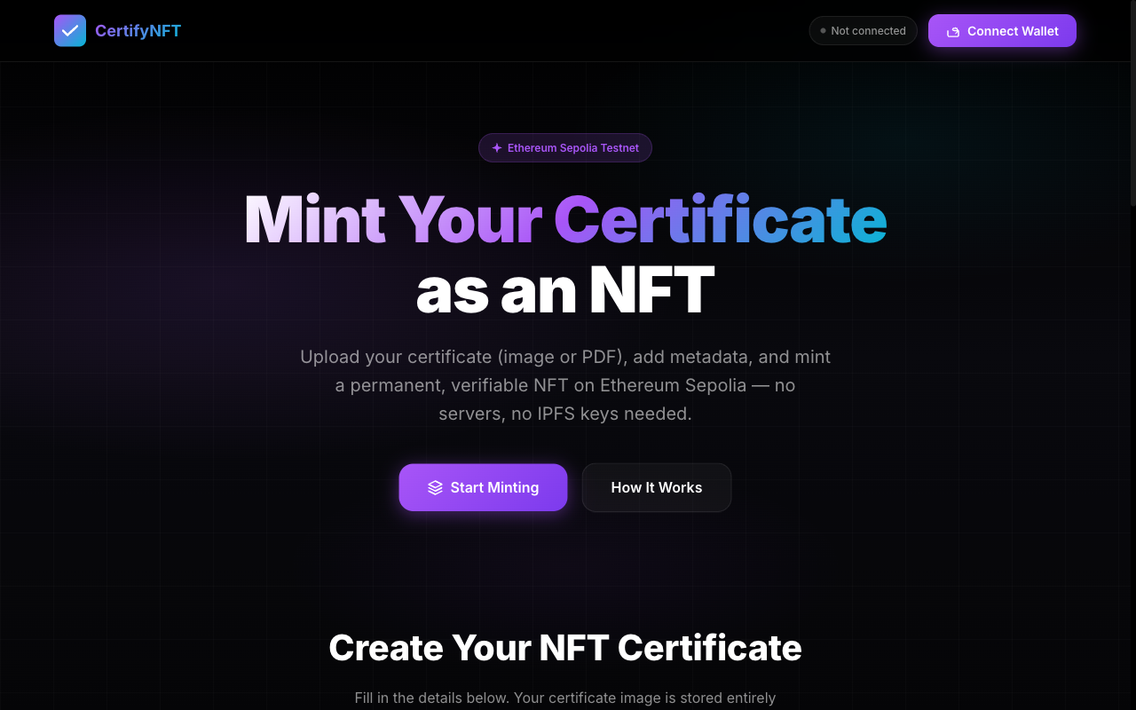 Certify NFT screenshot