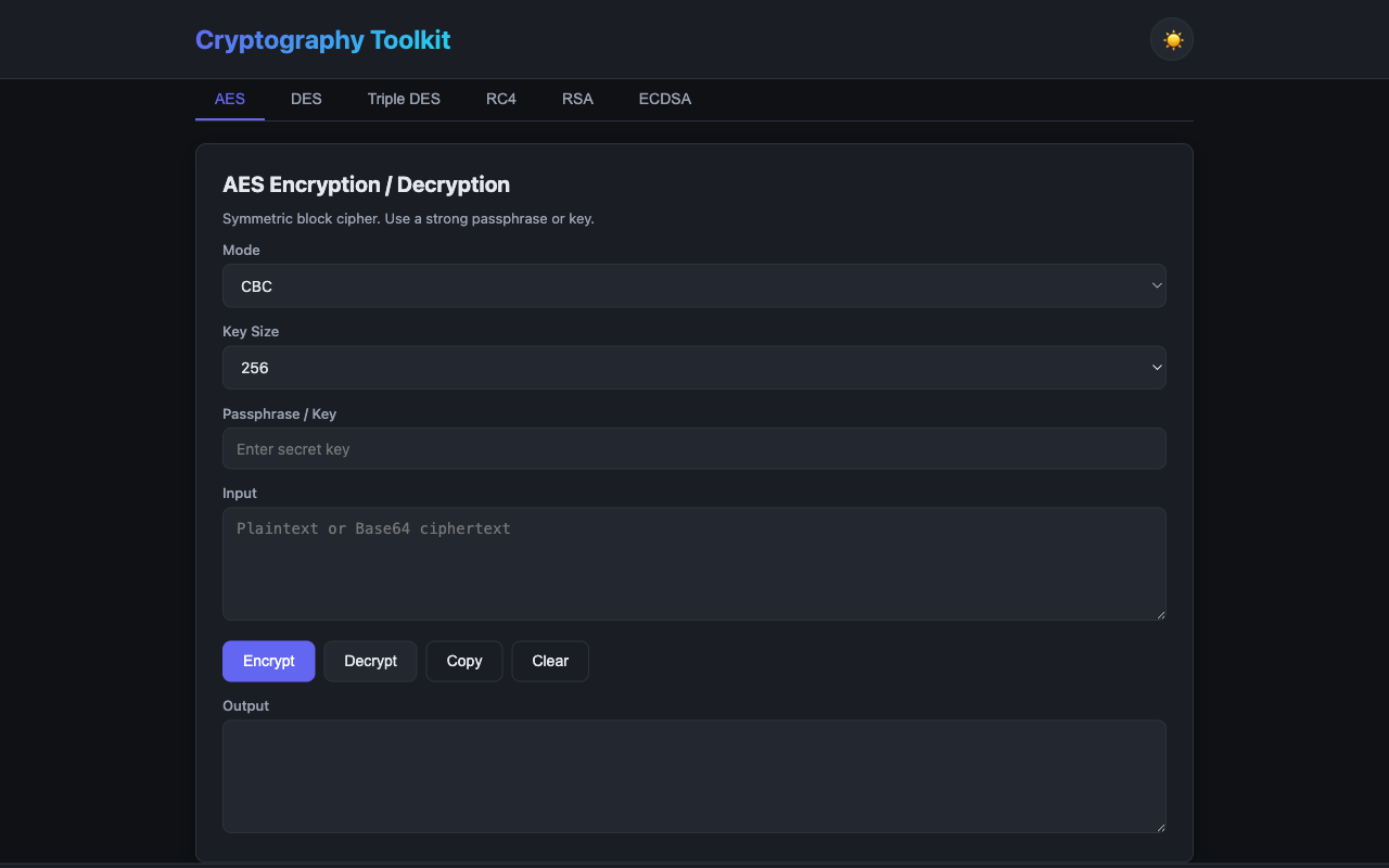 Cryptography Toolkit — live screenshot of the free Cyber Security tool