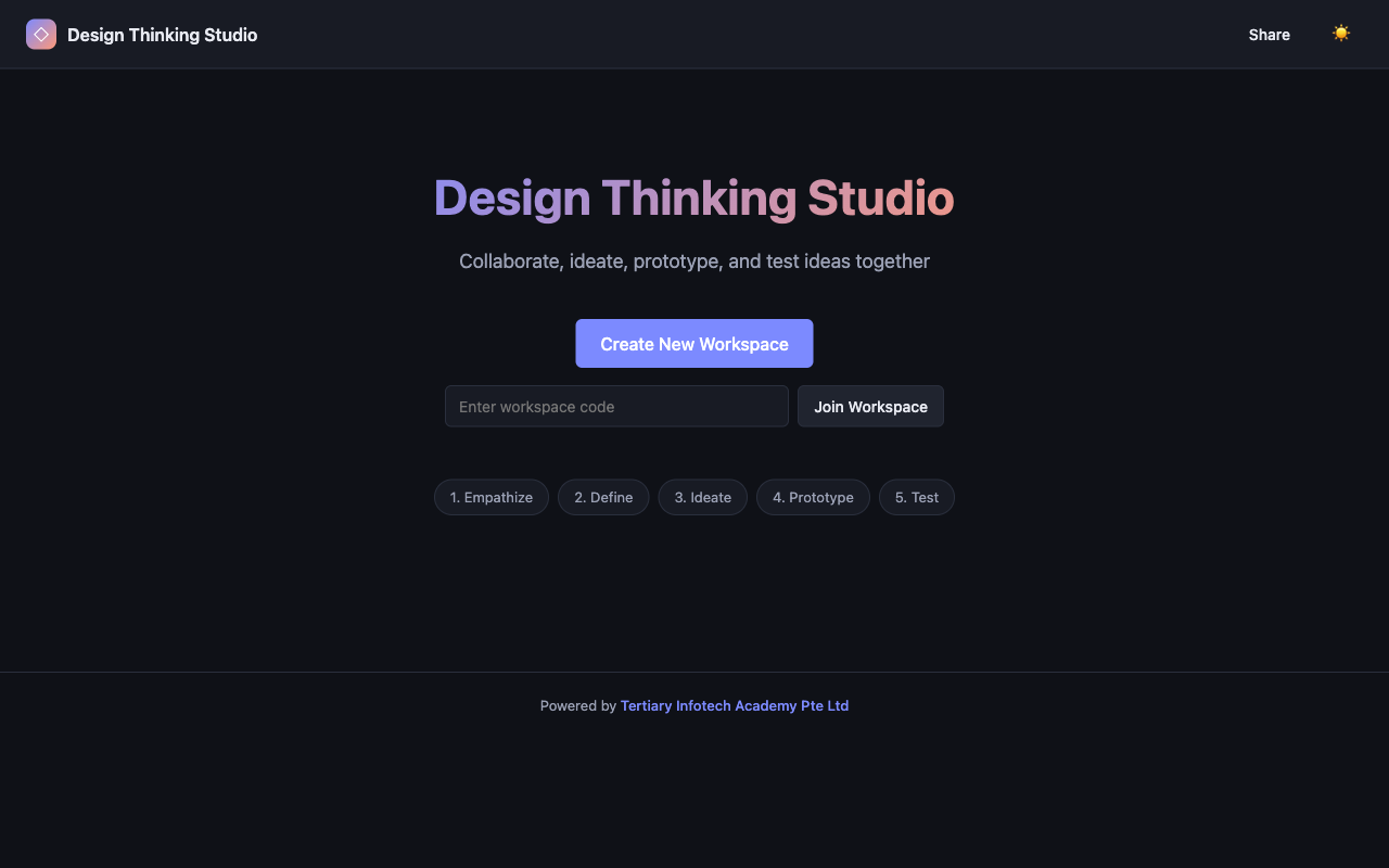 Design Thinking Studio — live screenshot of the free Project Management tool