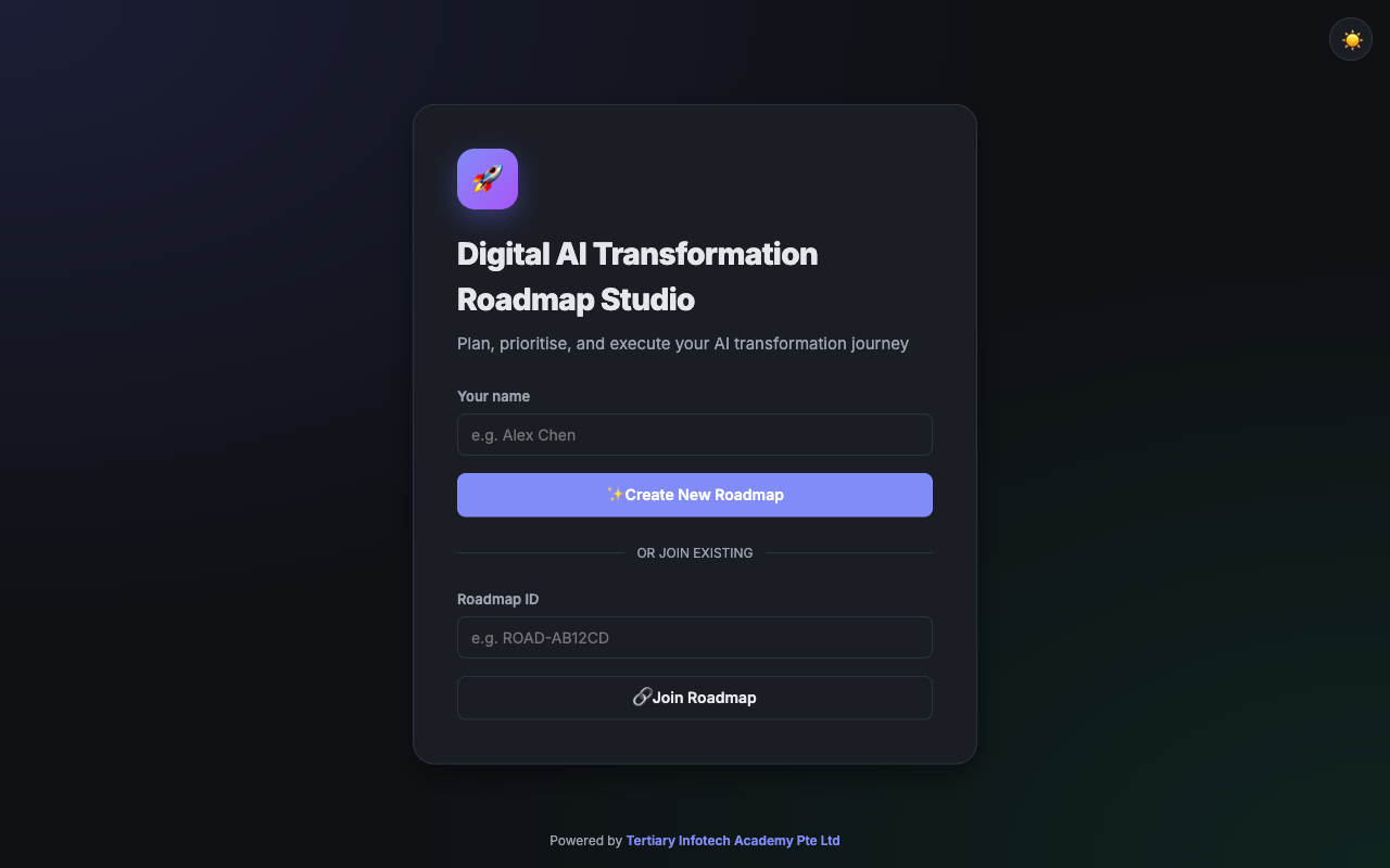 Digital / AI Transformation — live screenshot of the free Project Management tool