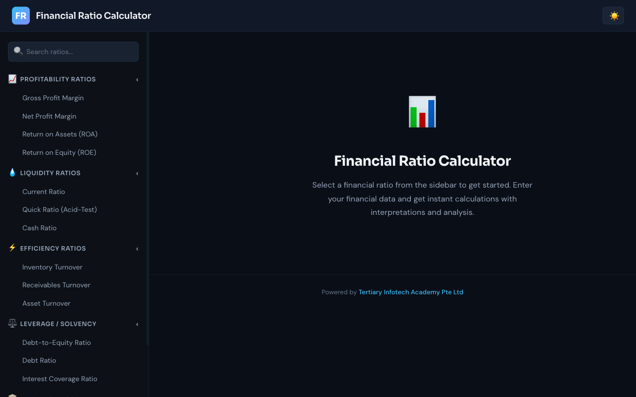 Financial Ratio Calculators screenshot
