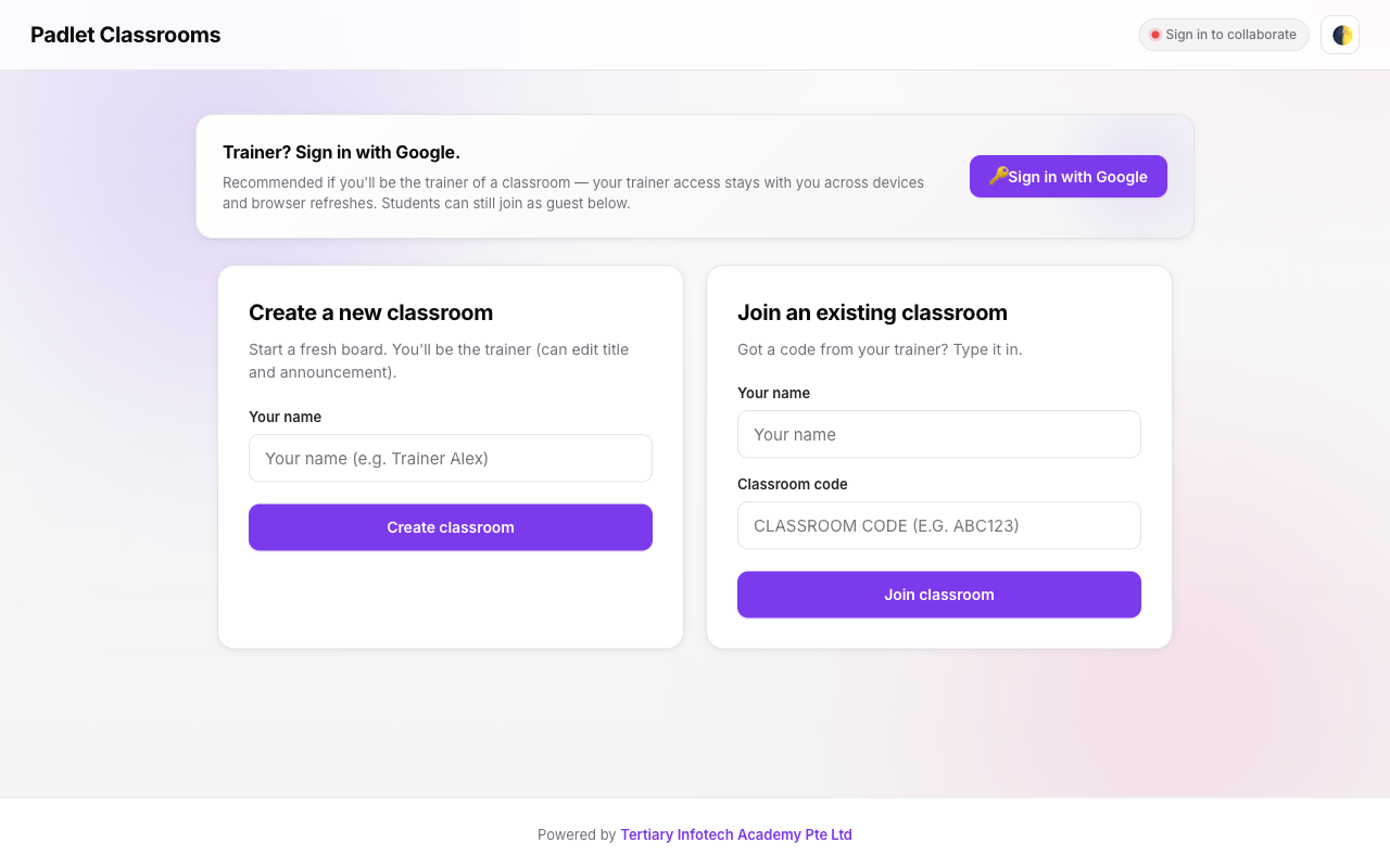Padlet screenshot