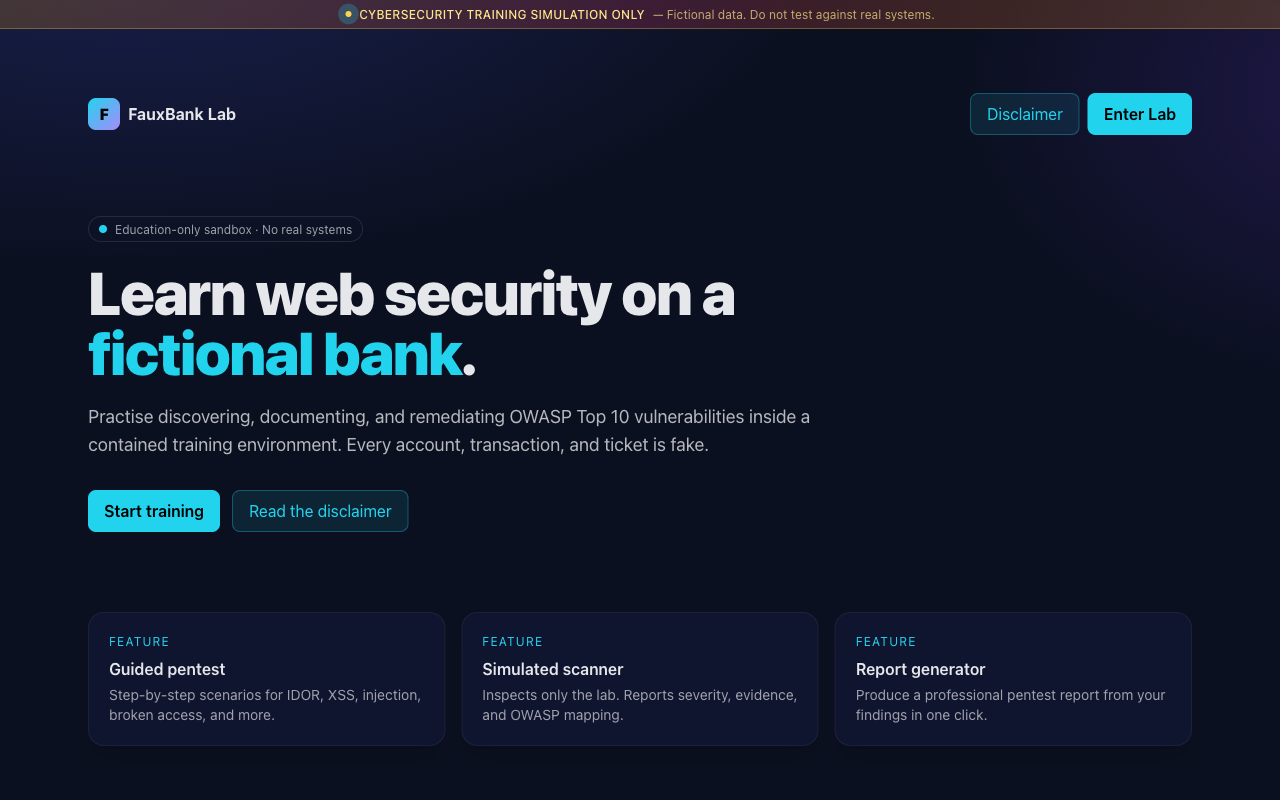 Pentest Labs (FauxBank) screenshot