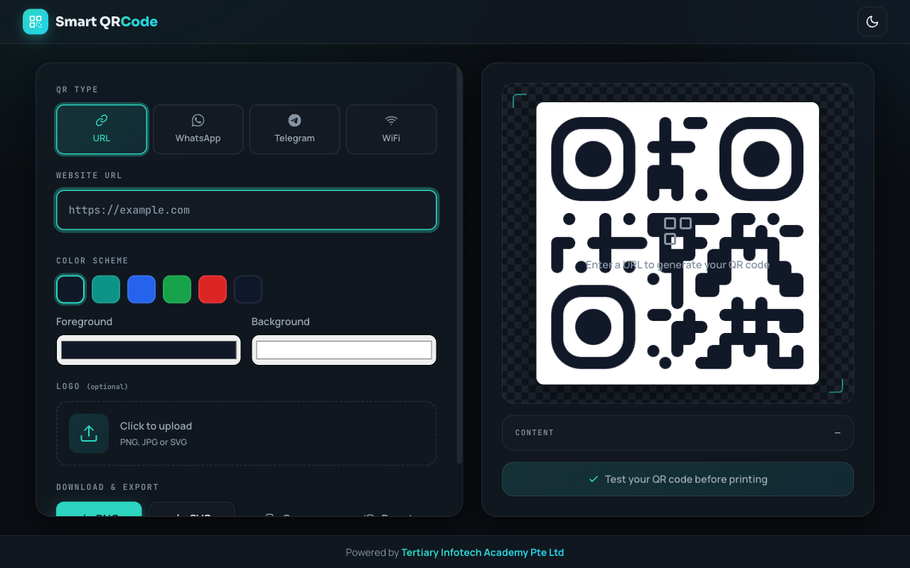 QR Code Generator — live screenshot of the free Interactive Classroom tool