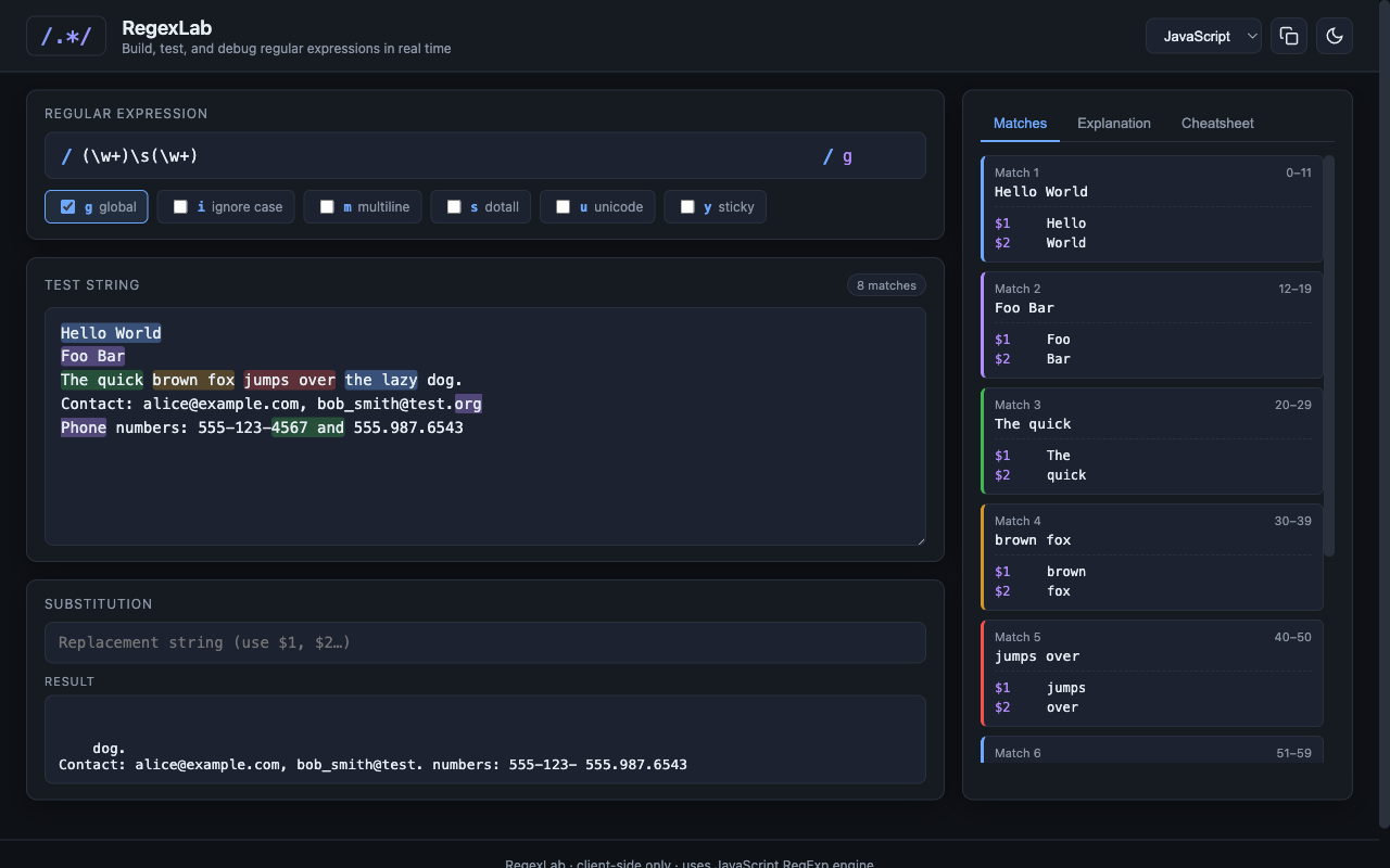 Regex Generator — live screenshot of the free Networking tool